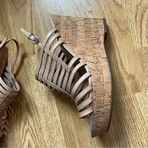 Franco Sarto Tan/ Beige Leather  Sarto Shoes Sombre Wedge Sandals Size 9M - Picture 6 of 13
